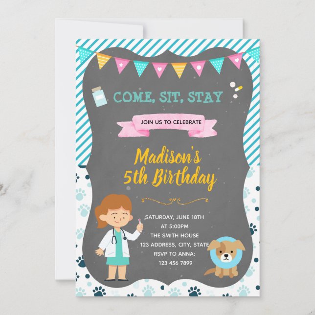 Veterinary birthday party invitation (Front)