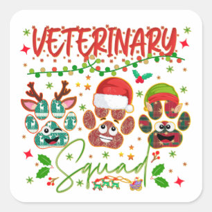 Veterinary Christmas Squad Veterinarians Coworkers Square Sticker