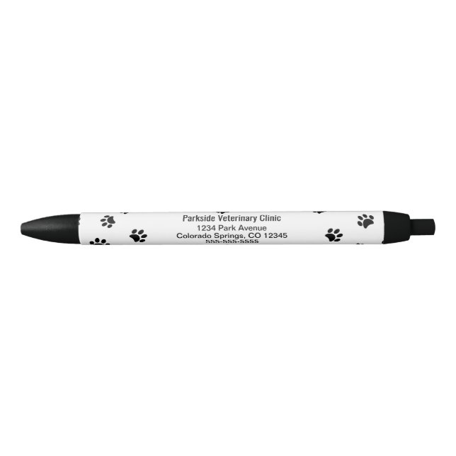 Veterinary Clinic Black Animal Paw Prints Black Ink Pen (Front)