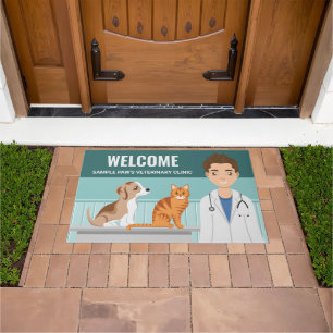 Veterinary Clinic Cute Dog And Cat Welcome Doormat