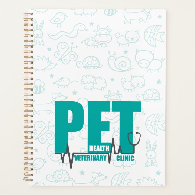 Veterinary Clinic Modern Teal doodle Logo Planner (Front)