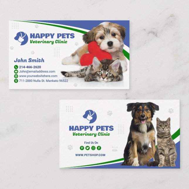 Veterinary Clinic, Pet care, Vet, Animal Doctor Business Card (Front/Back)