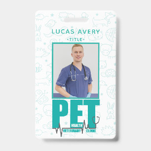 Veterinary Clinic Photo Modern Blue ID Badge