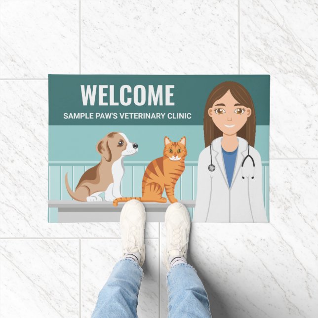 Veterinary Clinic Vet Doctor Woman Custom Name Doormat (Indoor)