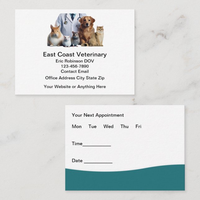 Veterinary Doctor Appointment Cards Design (Front/Back)