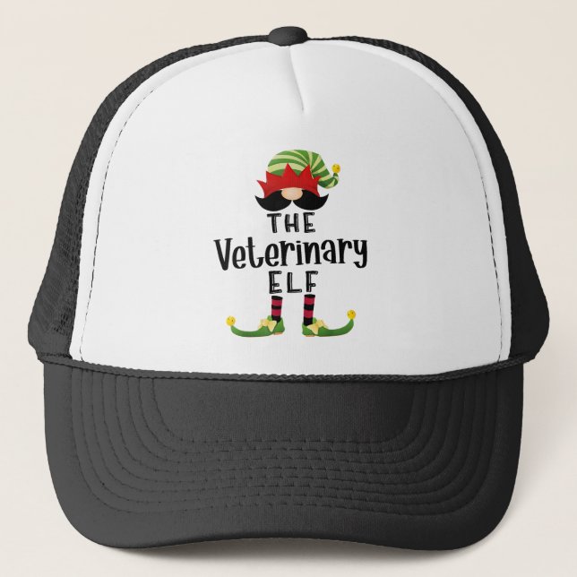 Veterinary Elf Group Christmas Funny Pajama Party Trucker Hat (Front)