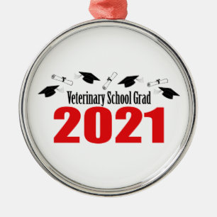 Veterinary Grad 2021 Caps And Diplomas (Red) Metal Ornament