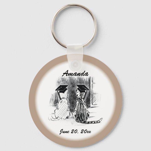 Veterinary Graduation Dog and Cat, Round Gift Key Ring (Front)