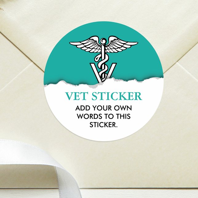 Veterinary Medicine Caduceus Symbol Custom Text Classic Round Sticker (Creator Uploaded)