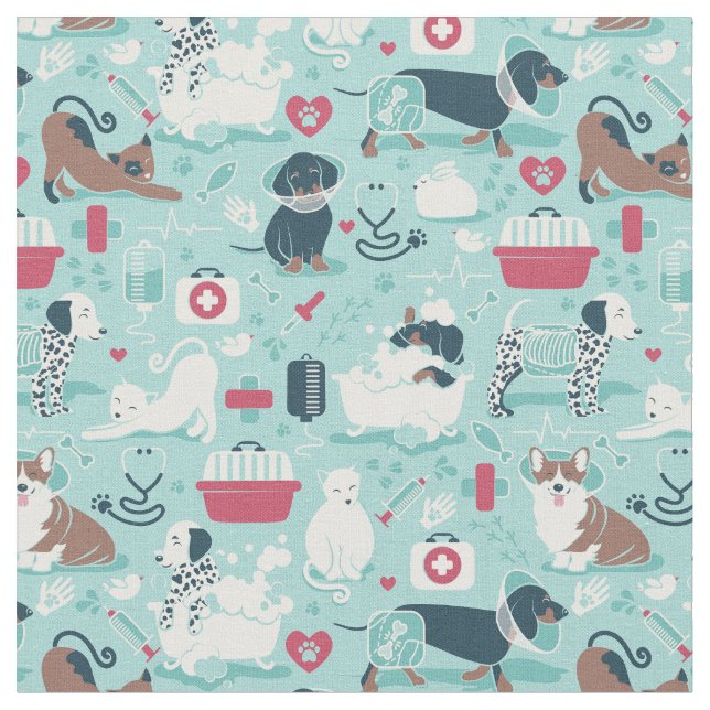 Veterinary medicine, dogs and cats friends fabric (Close Up)