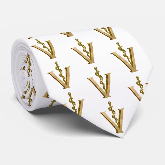 Veterinary Medicine Elegant Gold V Pattern Tie (Rolled)
