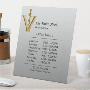 Veterinary Medicine Gold V Asclepius Opening Hours Pedestal Sign