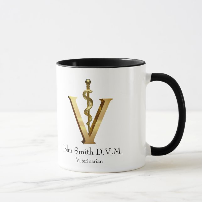Veterinary Medicine Gold V Elegant Vet Asclepius Mug (Right)