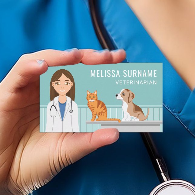 Veterinary Medicine Vet Woman Doctor Pet Care Business Card (Front)