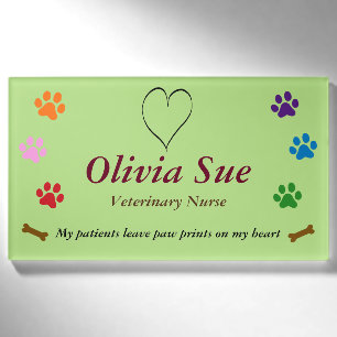 Veterinary Nurse Paw Prints On My Heart #6 Name Tag
