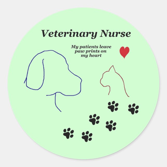 Veterinary Nurse-Paw Prints on My Heart Classic Round Sticker (Front)