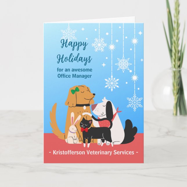 Veterinary Office Manager Happy Holidays Pets Card (Front)