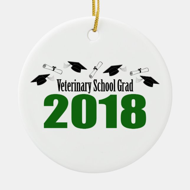 Veterinary School Grad 2018 Caps & Diplomas (Green Ceramic Tree Decoration (Front)