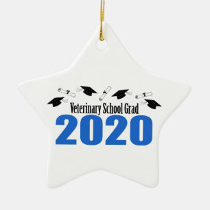 Veterinary School Grad 2020 Caps & Diplomas (Blue) Ceramic Ornament