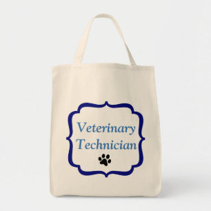 Veterinary Technician-Blue Bracket-Black Paw Print Tote Bag