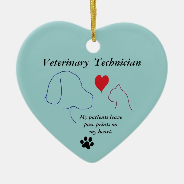 Veterinary Technician - Paw Prints on My Heart #2 Ceramic Tree Decoration (Front)