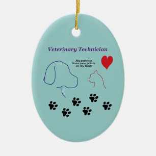 Veterinary Technician - Paw Prints on My Heart Ceramic Tree Decoration