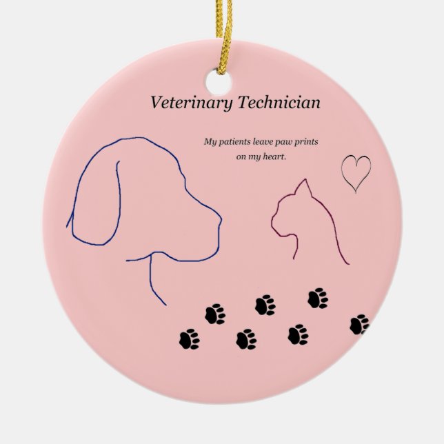 Veterinary Technician - Paw Prints on My Heart Ceramic Tree Decoration (Front)