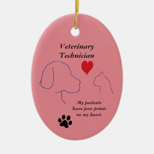 Veterinary Technician-Paw Prints on My Heart-Pink Ceramic Ornament
