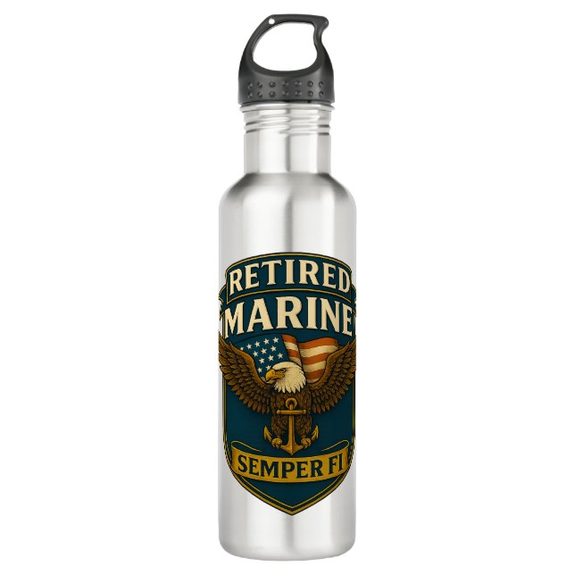 VetGearHQ.com Marine Corps Veteran Logo Emblem 710 Ml Water Bottle (Front)