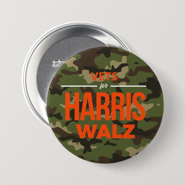 Vets for Harris Walz Camo 7.5 Cm Round Badge (Front & Back)