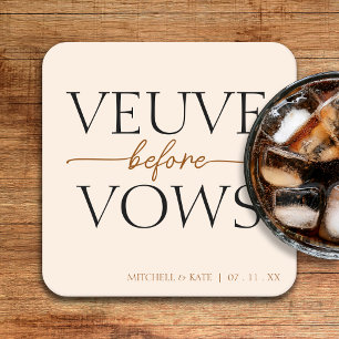 Veuve Before Vows Tan Brown Bridal Shower Square Paper Coaster