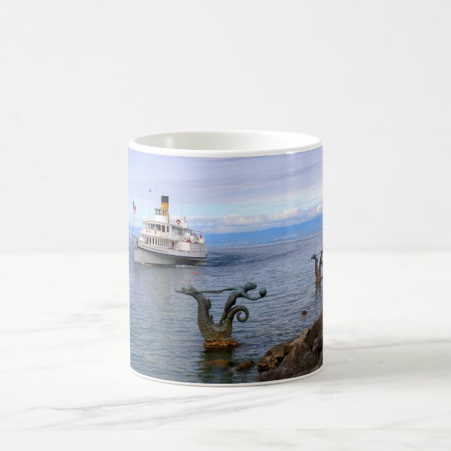 Vevey Paddle boat, Lake Geneva Coffee Mug (Center)