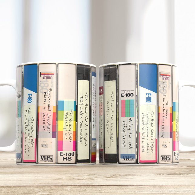 VHS Halloween horror parody Editable Movies Titles Coffee Mug (Creator Uploaded)