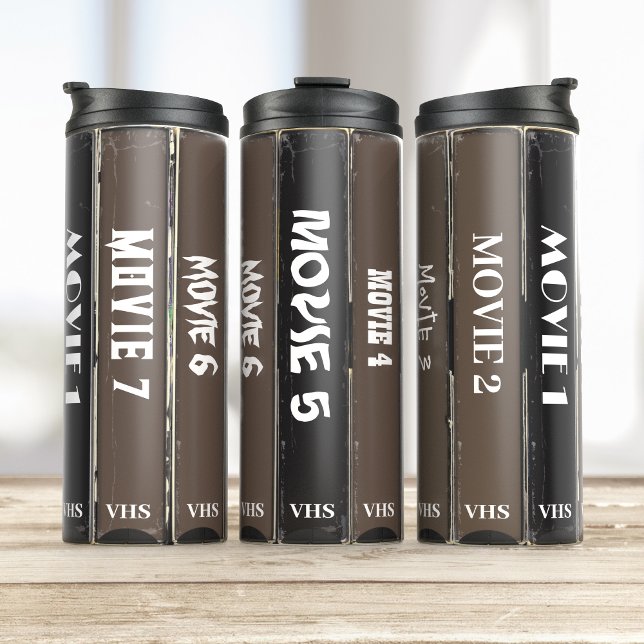 VHS tapes cassettes Personalised Movie titles  Thermal Tumbler (Creator Uploaded)
