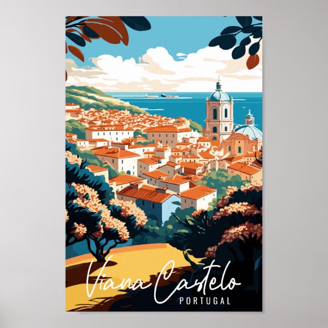 Viana Castelo Portugal vintage travel illustration Poster (Front)