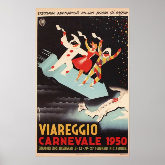 Viareggio Carnevale 1950 Italy Vintage Advertising Poster (Front)