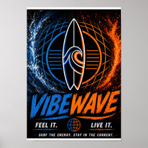 Vibe Wave Neon Surf Poster – Retro Synthwave Aesth