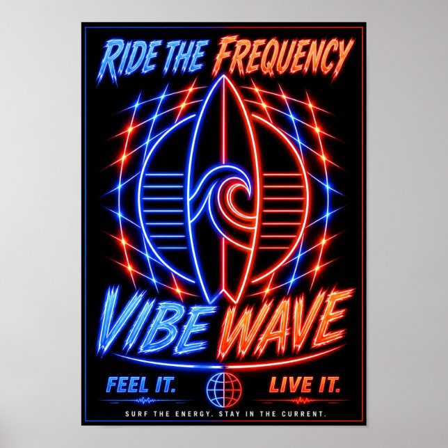 Vibe Wave Neon Surf Poster – Retro Synthwave Aesth (Front)