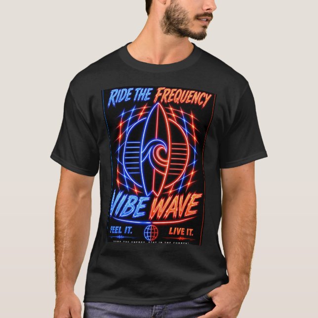 Vibe Wave Neon Surf Poster – Retro Synthwave Aesth T-Shirt (Front)