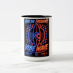 Vibe Wave Neon Surf Poster – Retro Synthwave Aesth Two-Tone Coffee Mug