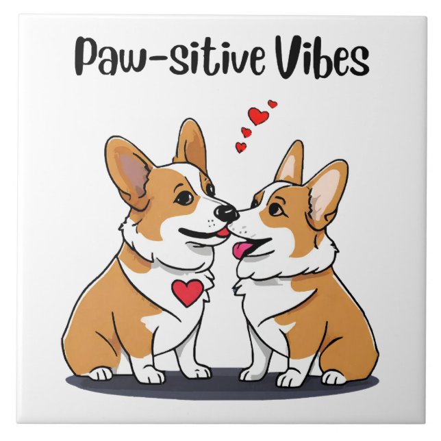  Vibes Corgis in Love Ceramic Tile (Front)