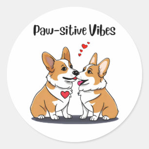 Vibes Corgis in Love Classic Round Sticker