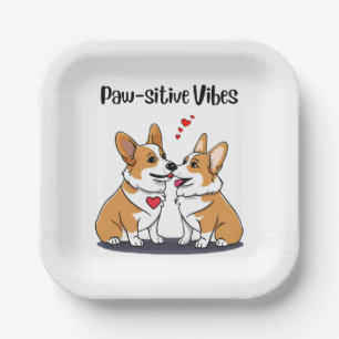  Vibes Corgis in Love Paper Plate