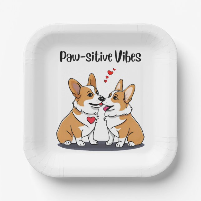  Vibes Corgis in Love Paper Plate (Front)
