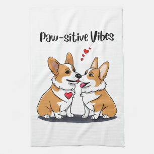 Vibes Corgis in Love Tea Towel
