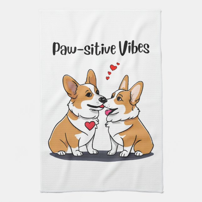  Vibes Corgis in Love Tea Towel (Vertical)
