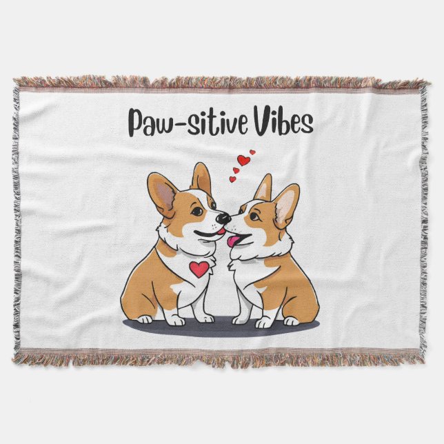  Vibes Corgis in Love Throw Blanket (Front)