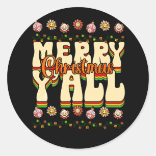 Vibes Groovy Retro Hippie Merry Christmas Y'all Xm Classic Round Sticker