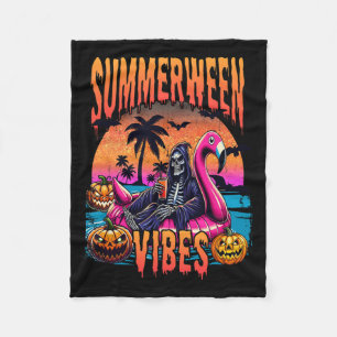 Vibes Halloween Summer Vacation Skeleton Float Fleece Blanket