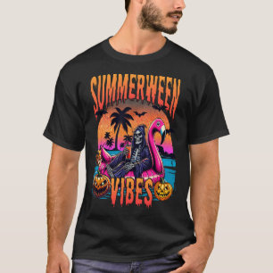 Vibes Halloween Summer Vacation Skeleton Float T-Shirt